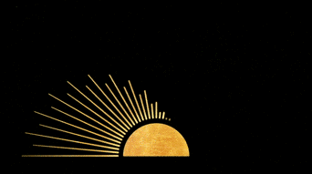 The Rising Sign mark drawing itself: gold rays and a rising sun emerging from black